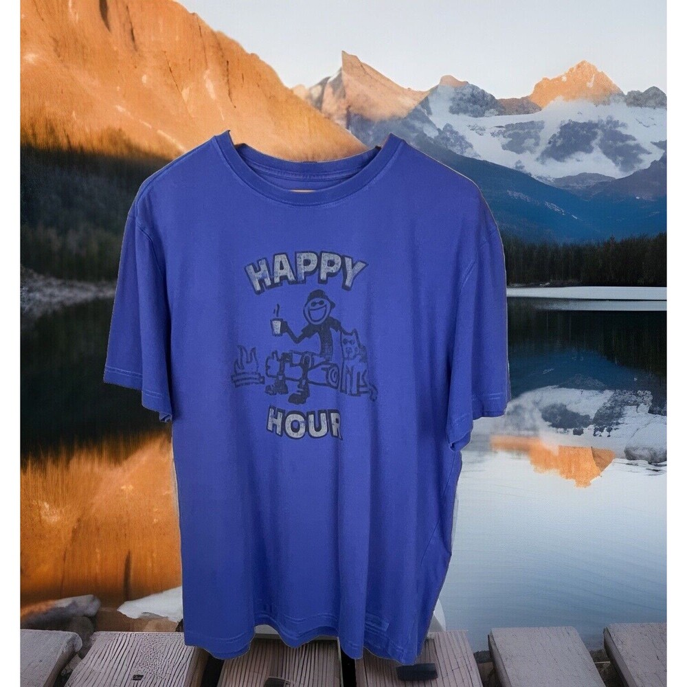 Life is Good T Shirt Large Classic‎ Fit Happy Camper Hour Dog Camping Coffee Tee